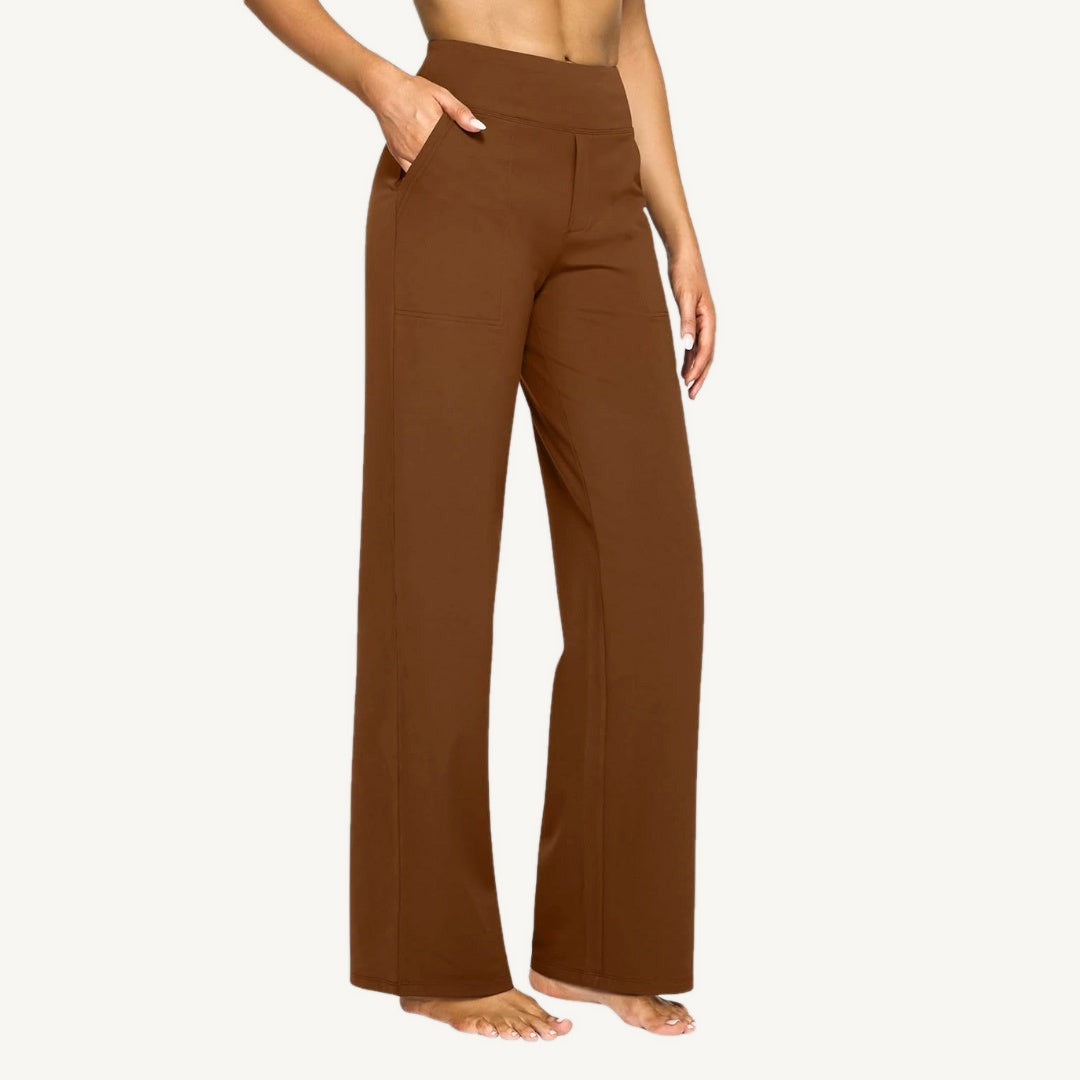 Women's high-waist wide leg trousers with side pockets and stitched leg details