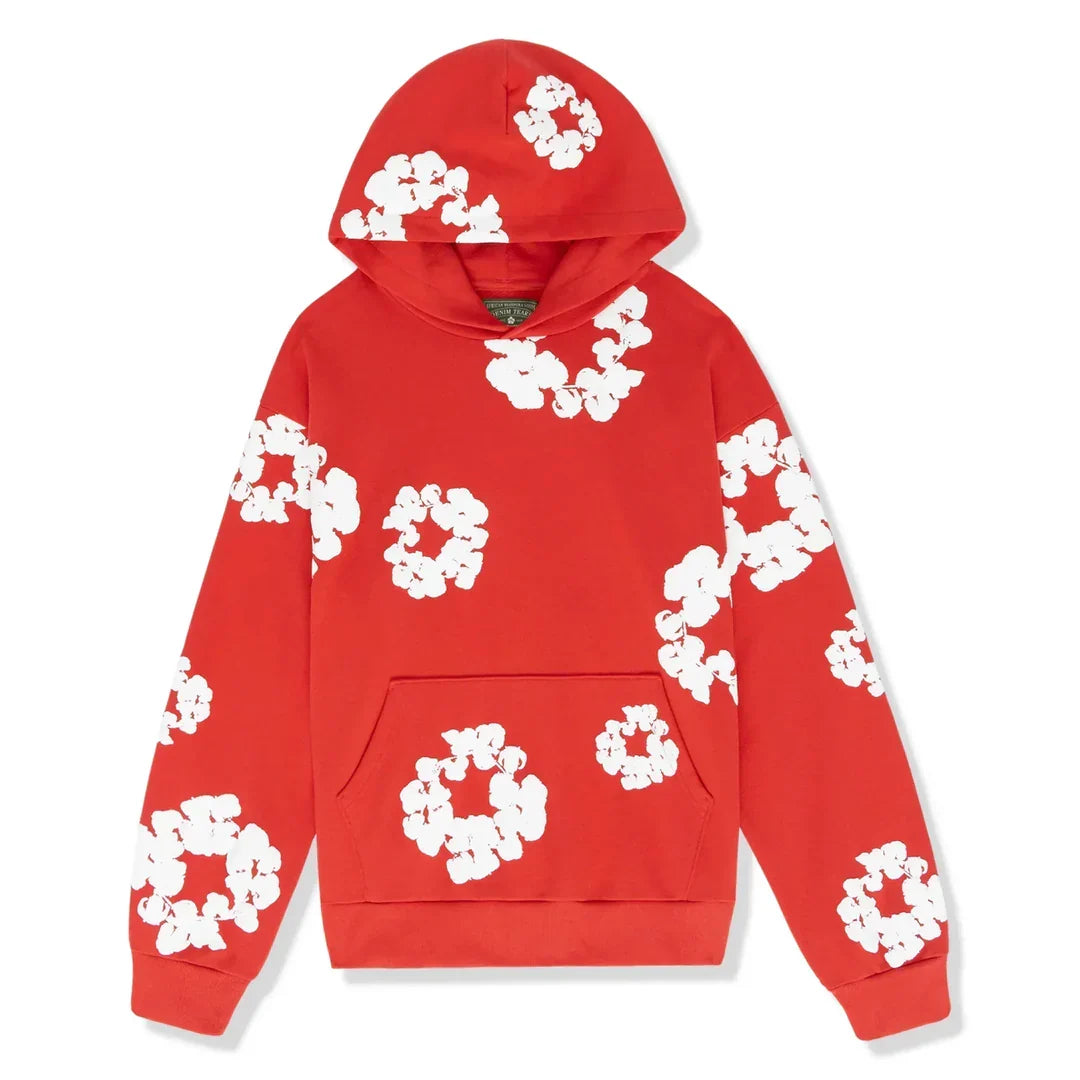 Men's floral printed pullover hoodie with hood and kangaroo pocket