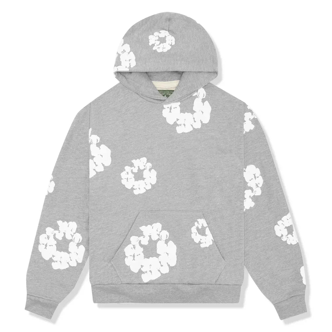 Men's floral printed pullover hoodie with hood and kangaroo pocket