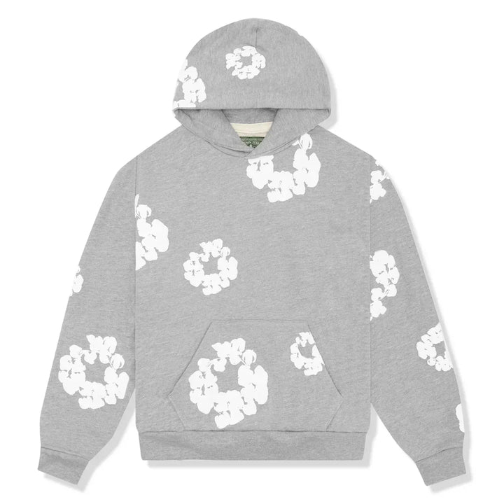 Men's floral printed pullover hoodie with hood and kangaroo pocket