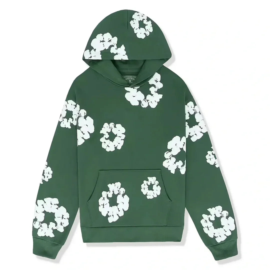 Men's floral printed pullover hoodie with hood and kangaroo pocket