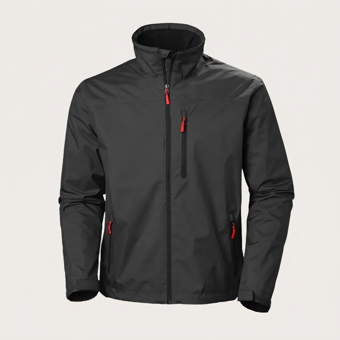 Men's plain softshell jacket with high collar, zip front and adjustable cuffs