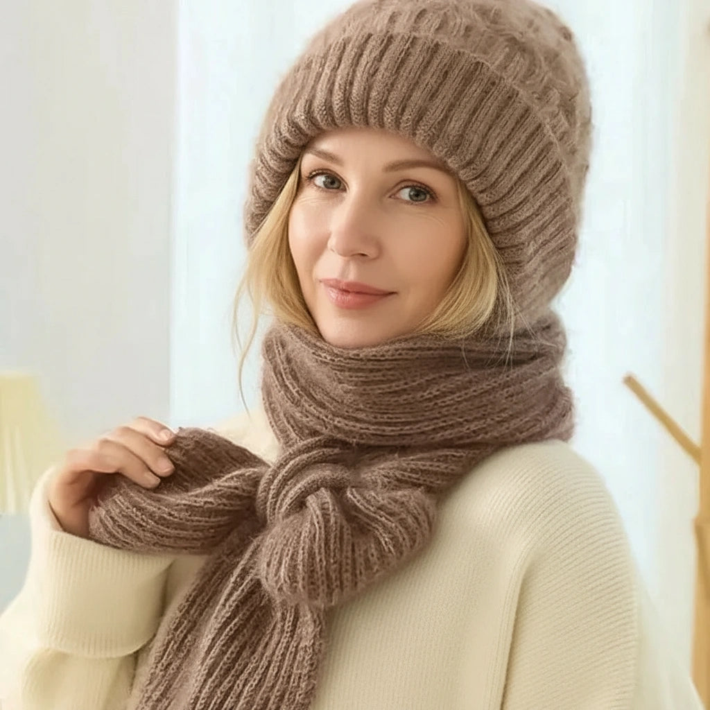 Women's ribbed knit hat and scarf set