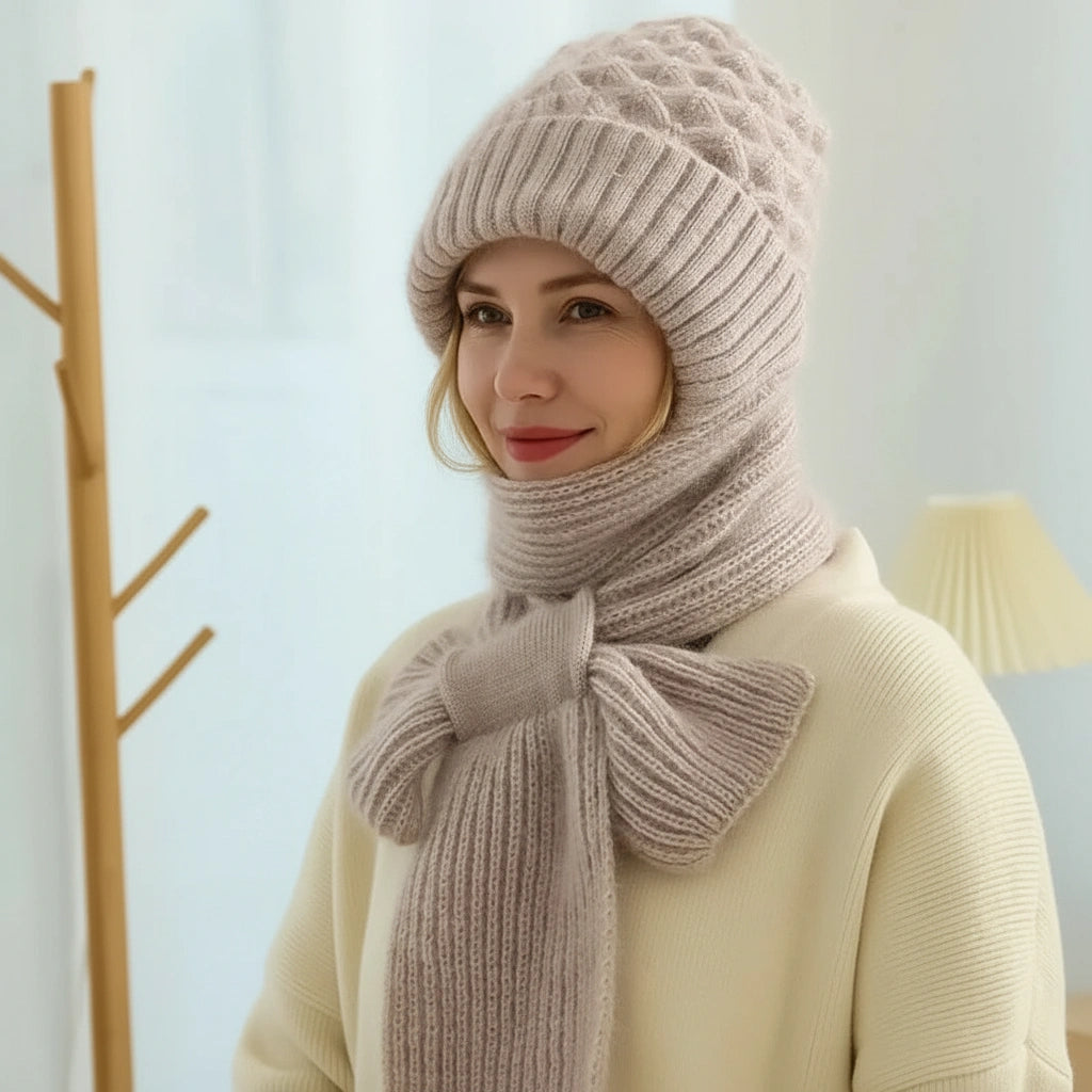 Women's ribbed knit hat and scarf set