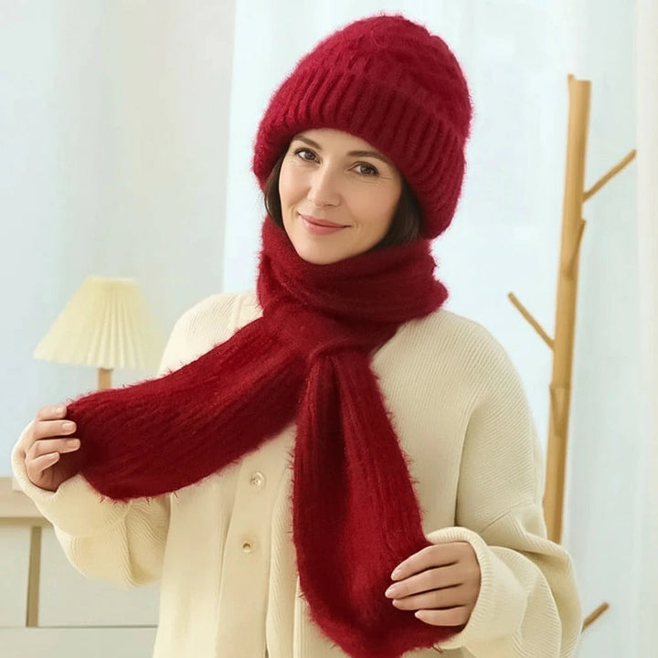 Women's ribbed knit hat and scarf set