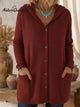 Women's ribbed hooded button-front longline cardigan with patch pockets