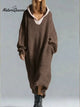 Women's oversized textured hooded knit midi sweater dress with long sleeves