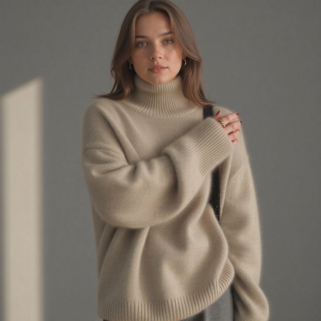 Women's oversized turtleneck knit sweater