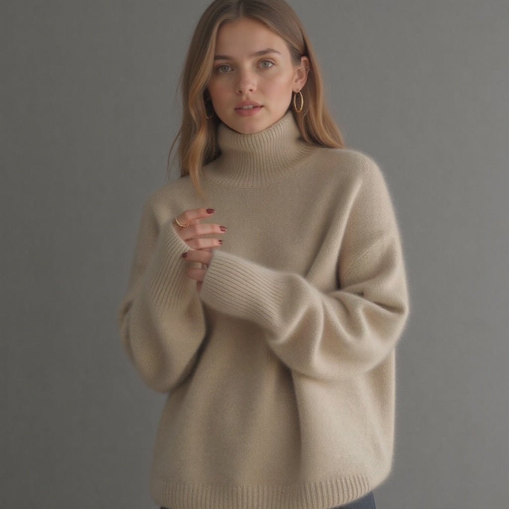 Women's oversized turtleneck knit sweater
