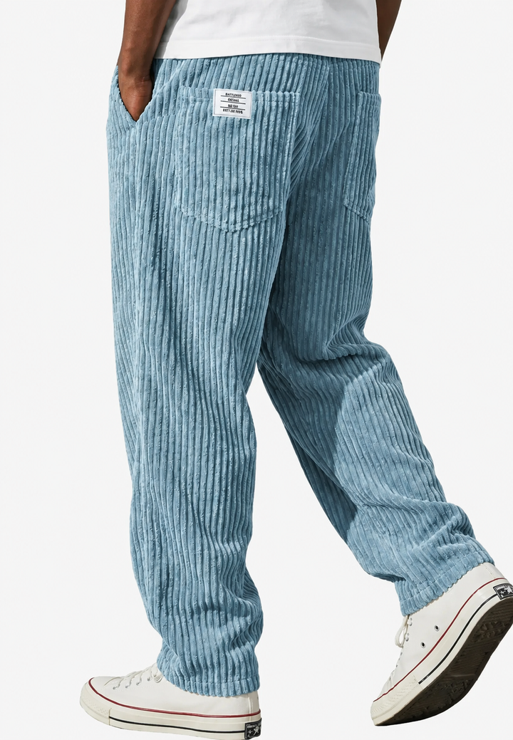 Men's relaxed ribbed trousers with elastic waist and side pockets