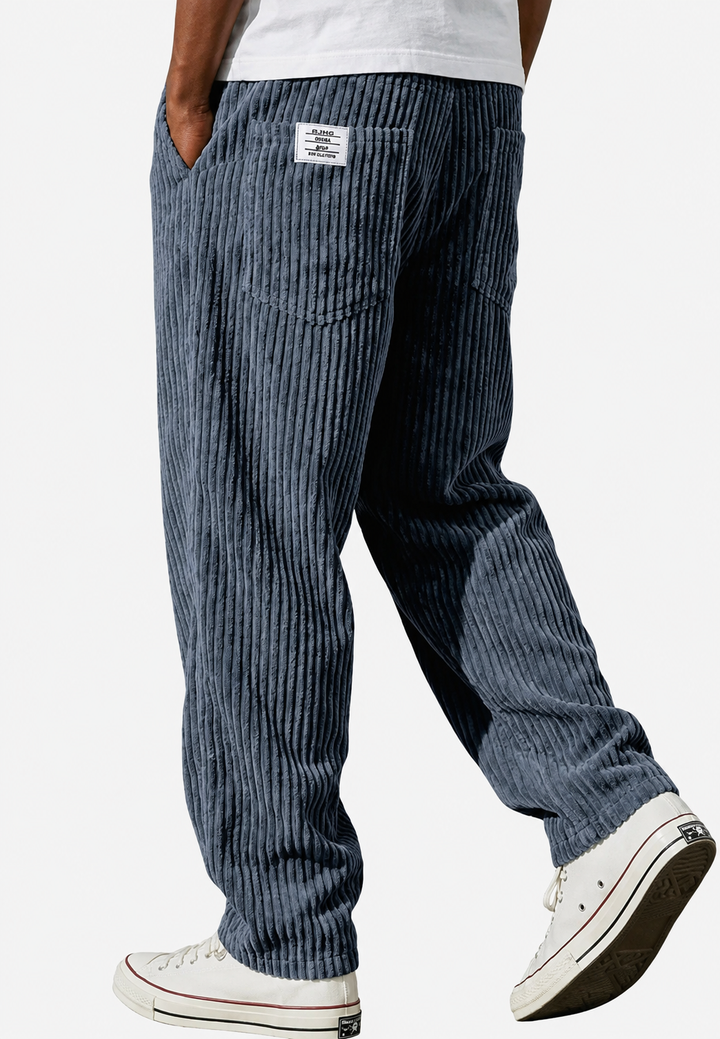 Men's relaxed ribbed trousers with elastic waist and side pockets