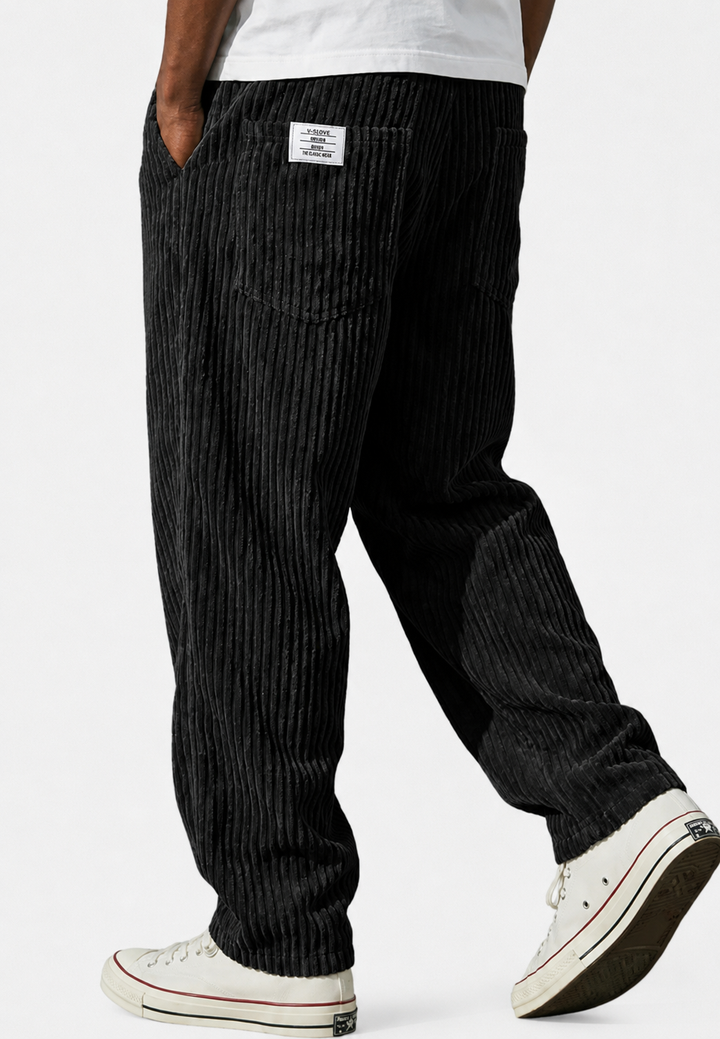 Men's relaxed ribbed trousers with elastic waist and side pockets