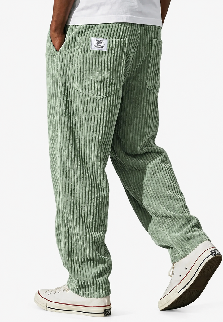 Men's relaxed ribbed trousers with elastic waist and side pockets