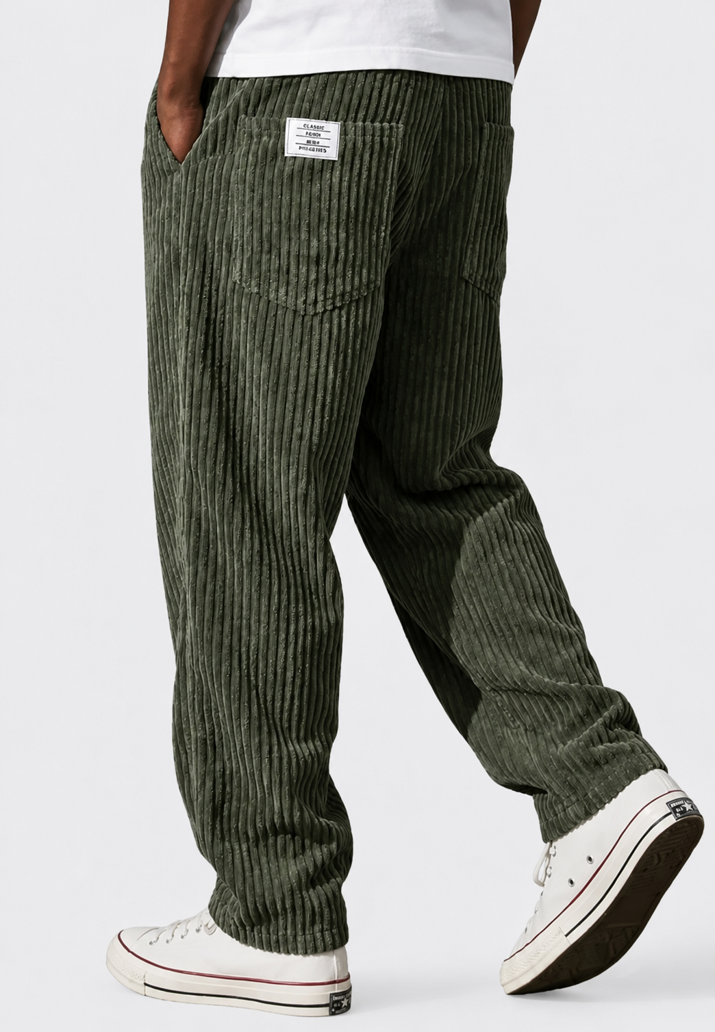 Men's relaxed ribbed trousers with elastic waist and side pockets