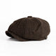 Eight-panel herringbone baker boy cap with short brim