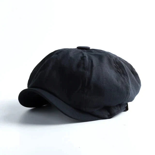 Eight-panel herringbone baker boy cap with short brim