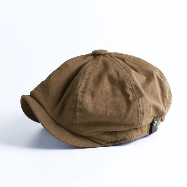 Eight-panel herringbone baker boy cap with short brim