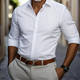Men's slim fit long sleeve button shirt with classic collar