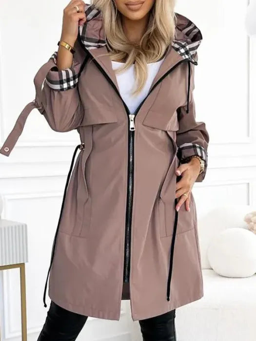 Women's Water-resistant Windproof Zip Coat in Brown | Bellmere