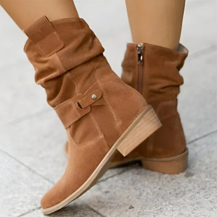 Women's Mid-Calf Comfort Boots in Beige - View 2 | Bellmere