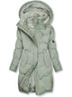 Women's longline hooded parka coat with plush lining, zipper front and front pockets