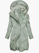 Women's long quilted hooded coat with fur-effect lining and front pockets