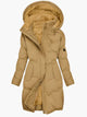 Women's long quilted hooded coat with fur-effect lining and front pockets