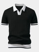 Men's short-sleeve textured knit polo shirt with contrasting collar and ribbed trims