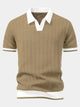 Men's short-sleeve textured knit polo shirt with contrasting collar and ribbed trims