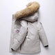 Men's padded winter coat with hood, fur-style trim, front pockets and sleeve patch