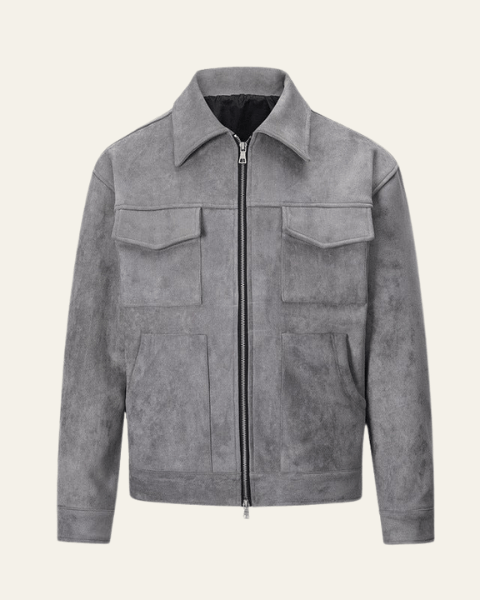 Men's field jacket with spread collar, four pockets and zip front