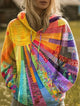 Women's multicolor patchwork hoodie with hood and long sleeves