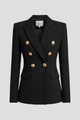 Women's double-breasted blazer with notched lapels and gold-tone buttons