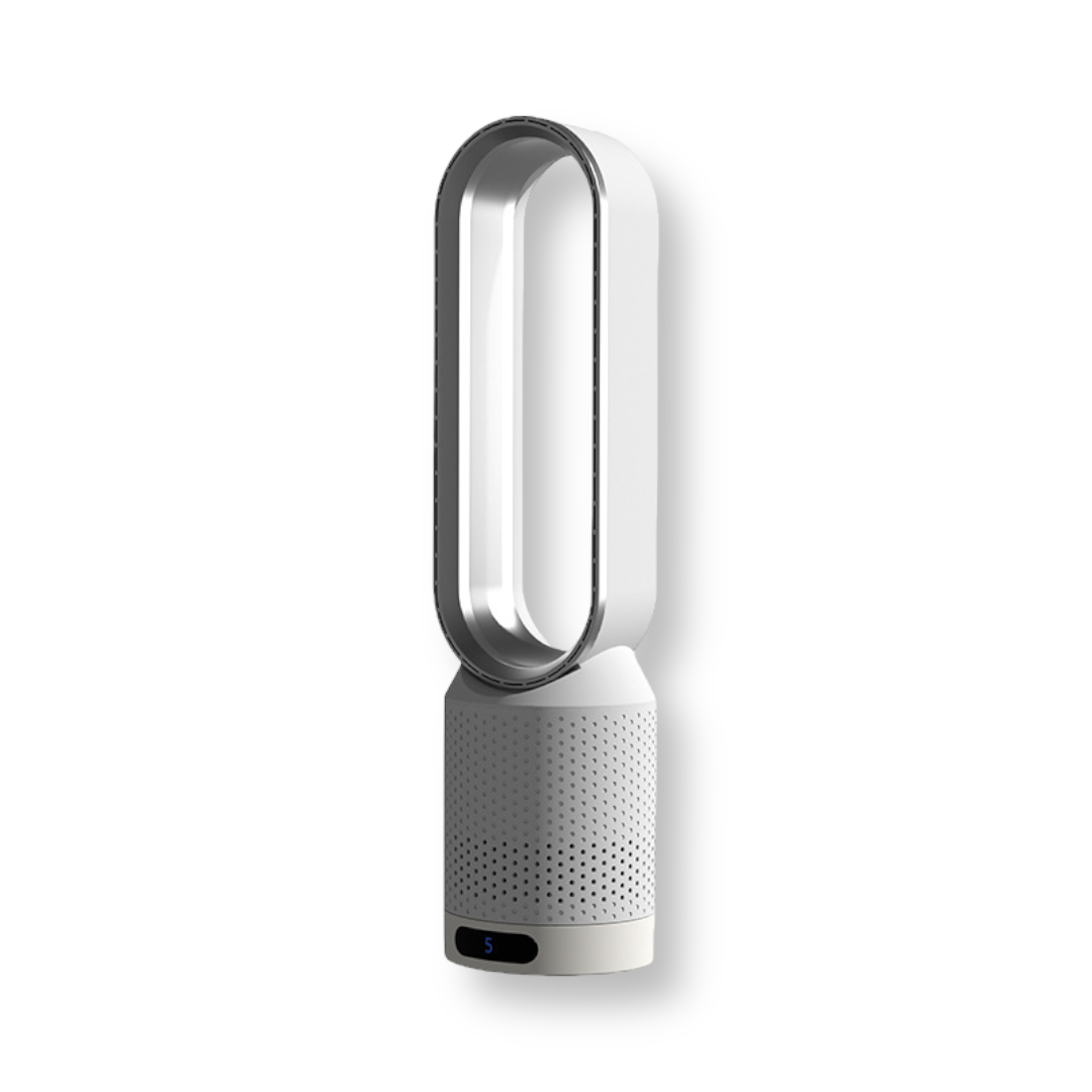 3-in-1 bladeless air cooler with perforated grille and digital display