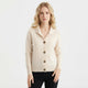 Women's collared knit cardigan with long sleeves and button front