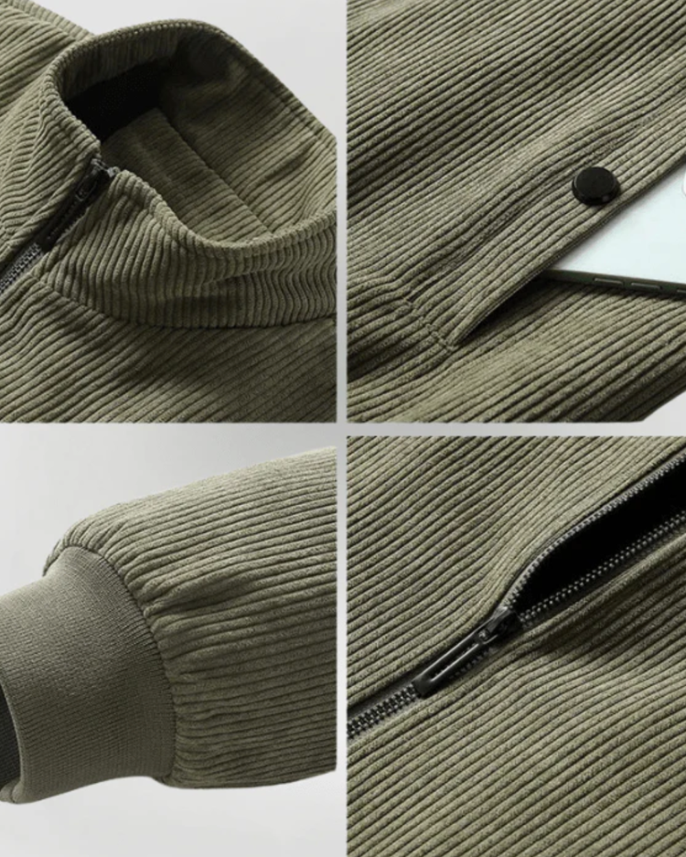 Corduroy jacket with stand collar, zip front and contrasting fleece-style lining