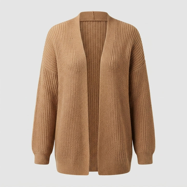 Women's oversized ribbed knit cardigan with open front and long sleeves