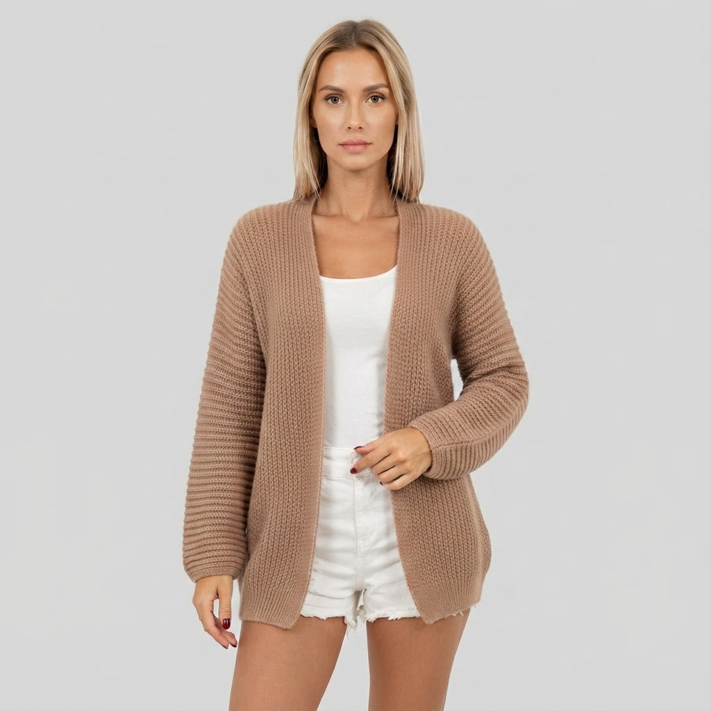 Women's oversized ribbed knit cardigan with open front and long sleeves