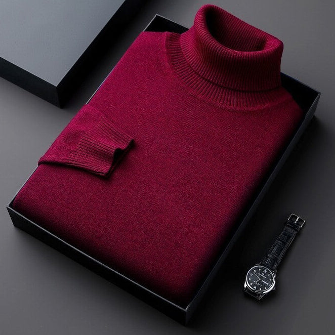 Plain ribbed turtleneck sweater folded in a presentation box
