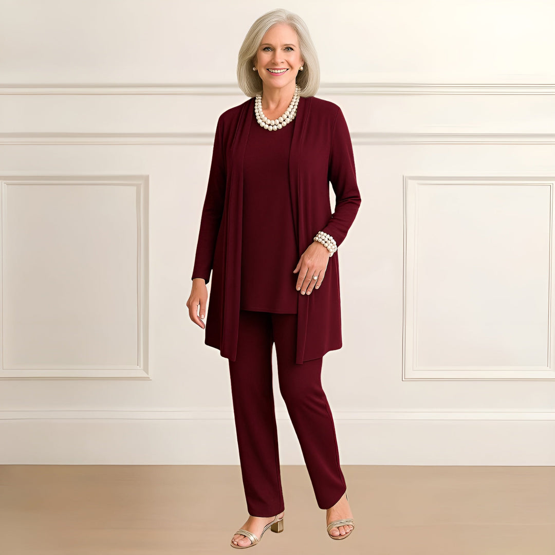 Women's Cardigan Top Pants Set in Taupe Brown - View 2 | Bellmere