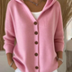 Women's hooded button cardigan with long sleeves and front pockets