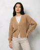 Women's yellow knit cardigan with long sleeves