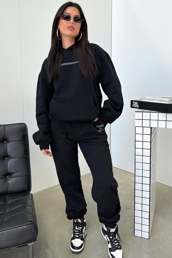 Women's black hoodie with hood and contrasting back graphic