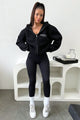 Women's black cropped zip-up hoodie with hood and front pockets