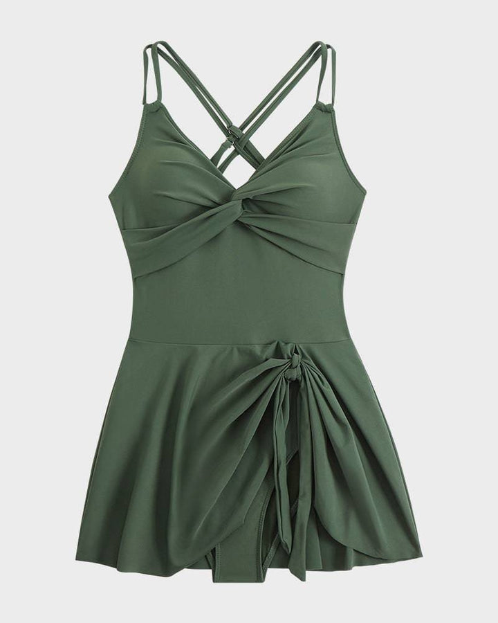 Women's Swim Dress Swimsuit Badpakken in Grass Green - View 9 | Bellmere