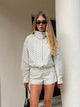 Women's polka dot cropped puffer jacket with high collar