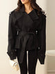 Women's cropped belted trench coat with high collar and double-breasted front