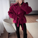 Women's cropped belted trench coat with high collar and double-breasted front