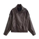 Women's asymmetric button jacket with stand collar and front pockets