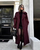 Women's long wrap coat with notch lapels and waist belt